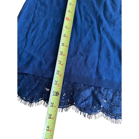 Chicos 3/4 Sleeve Lace Hem Navy Top Size 00 Layering Piece Office Thermal - Picture 6 of 12